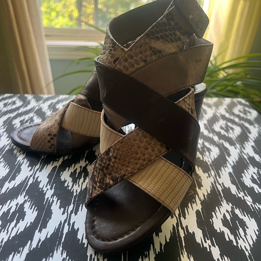 Brown and Tan Strappy Women's Heels